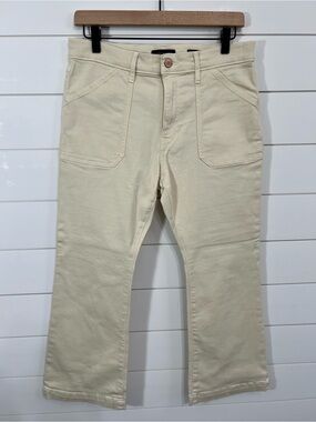 Banana Republic Mid Rise Crop Flare Jeans Womens 30 Petite Cream Utility Pockets